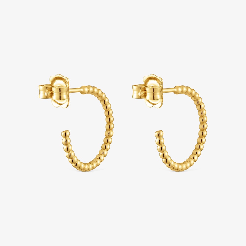 Pendientes aro cortos bolas con ba&ntilde;o de oro 18 kt sobre plata 15 mm Basicos