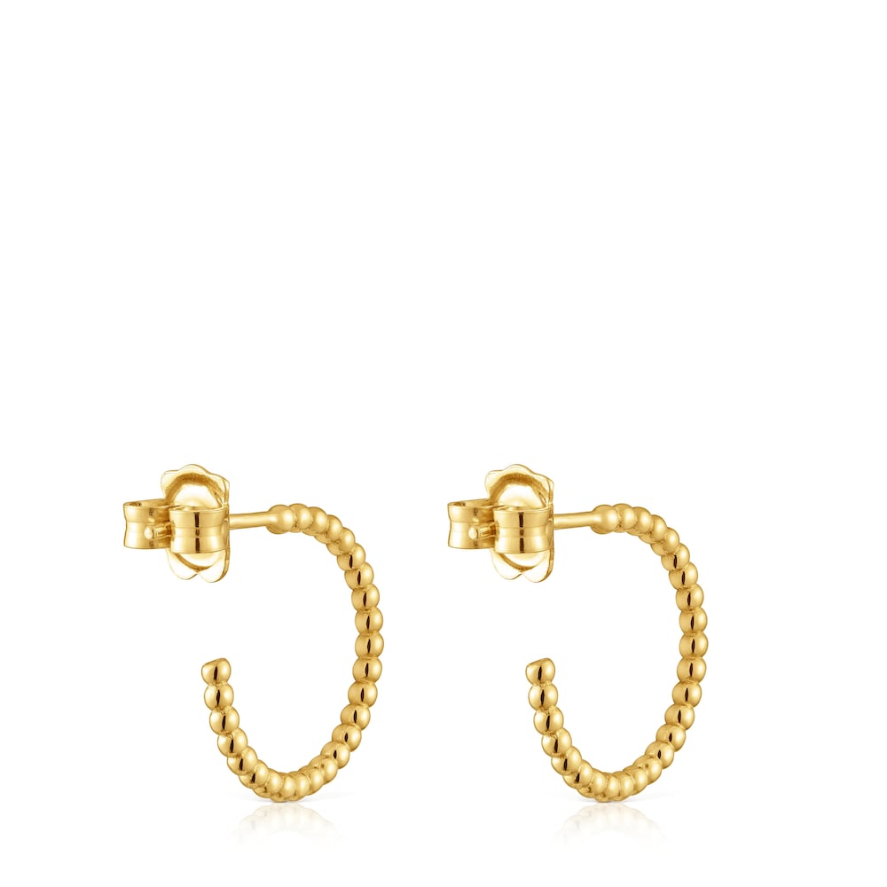 Pendientes aro cortos bolas con baño de oro 18 kt sobre plata 15 mm Basicos Pendientes aro cortos bolas con baño de oro 18 kt sobre plata 15 mm Basicos