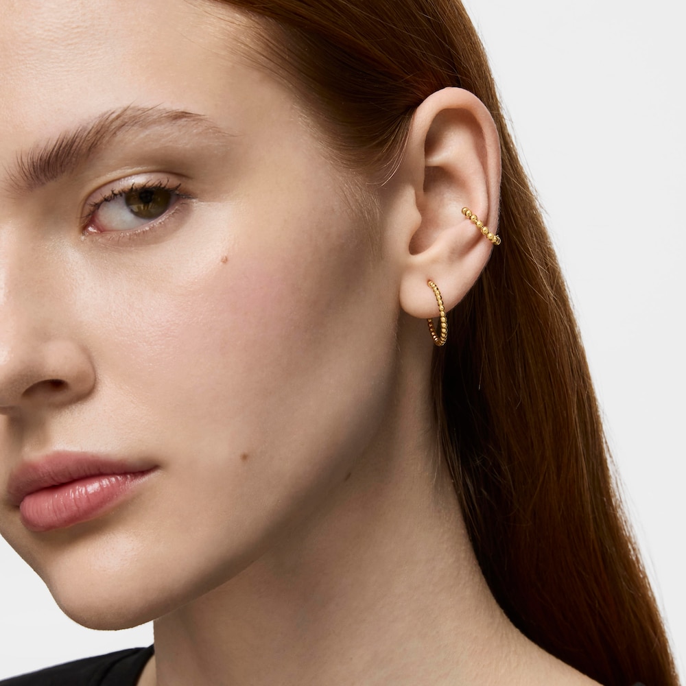 Pendientes aro cortos bolas con ba&ntilde;o de oro 18 kt sobre plata 15 mm Basicos