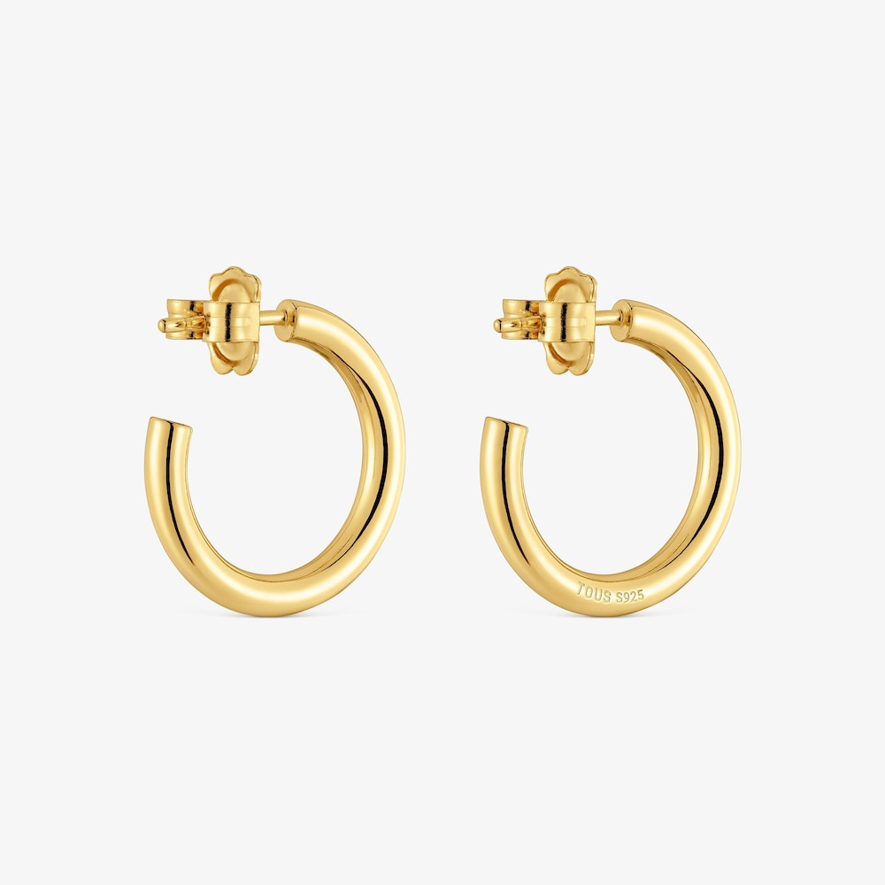 Pendientes aro cortos con ba&ntilde;o de oro 18 kt sobre plata 20 mm Basicos