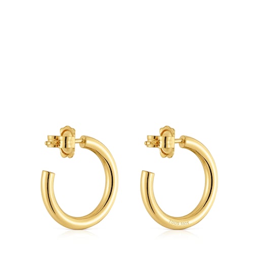 Pendientes aro cortos con baño de oro 18 kt sobre plata 20 mm Basicos