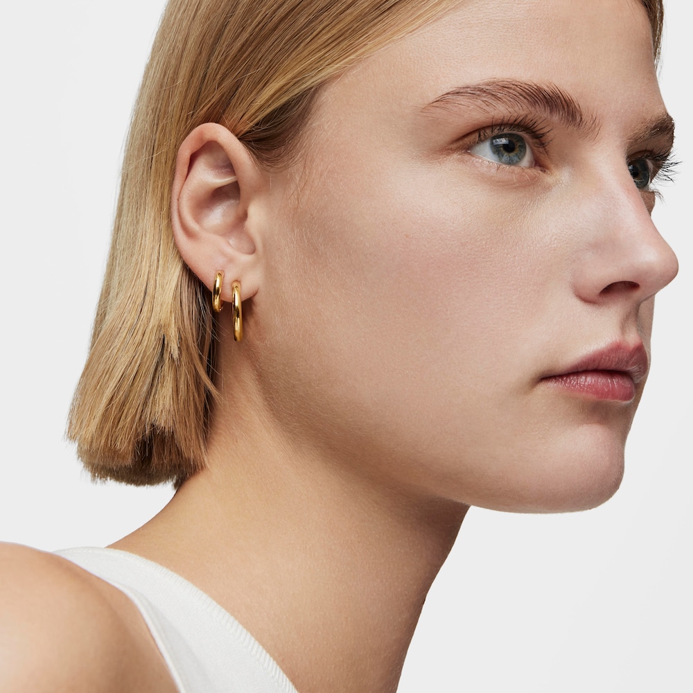 Pendientes aro cortos con ba&ntilde;o de oro 18 kt sobre plata 20 mm Basicos