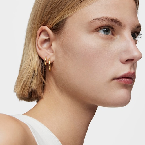 Pendientes aro cortos con baño de oro 18 kt sobre plata 20 mm Basicos