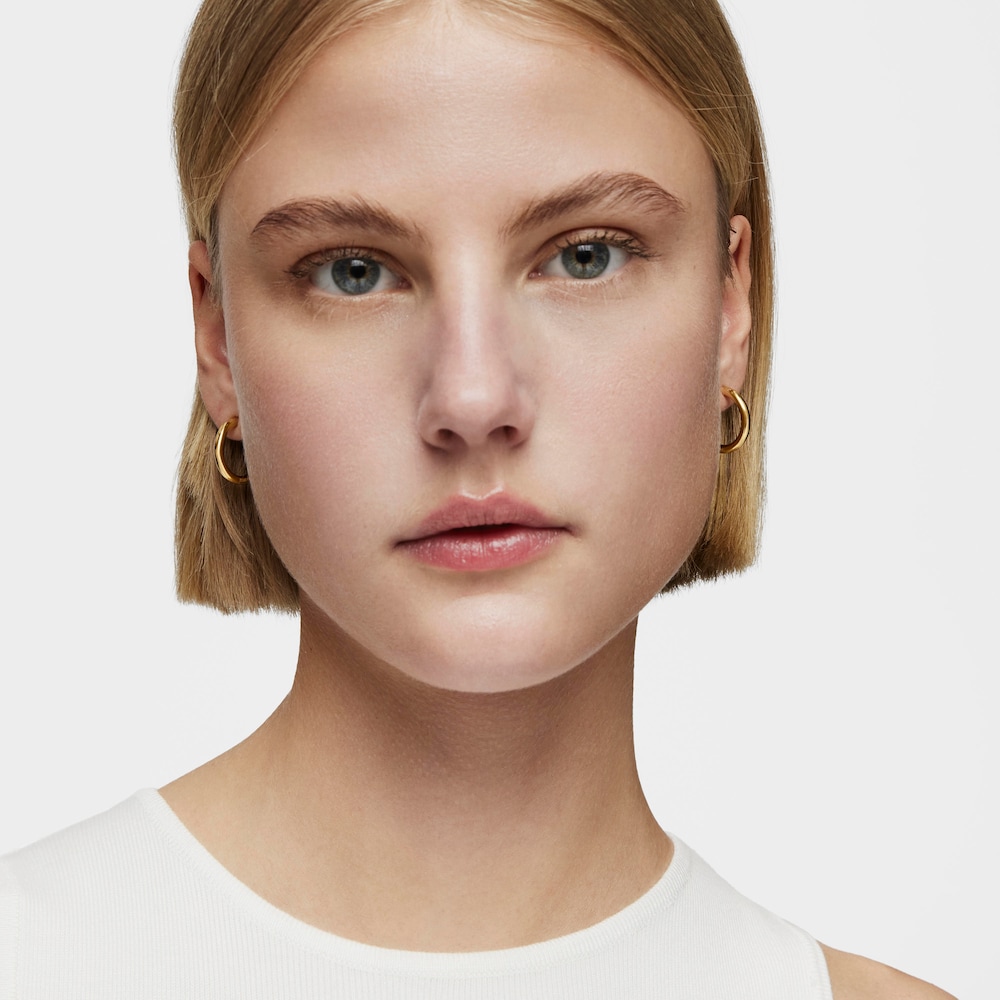 Pendientes aro cortos con ba&ntilde;o de oro 18 kt sobre plata 20 mm Basicos