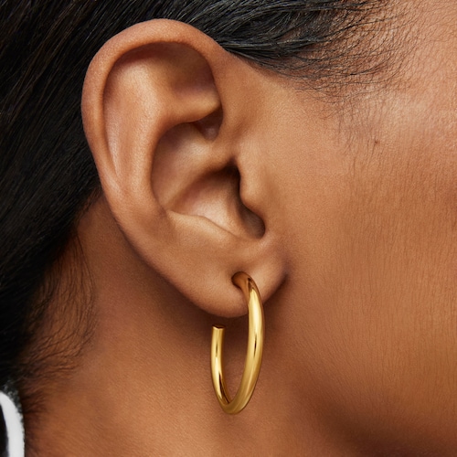 Long 28 mm Hoop earrings with 18kt gold plating over silver TOUS Basics