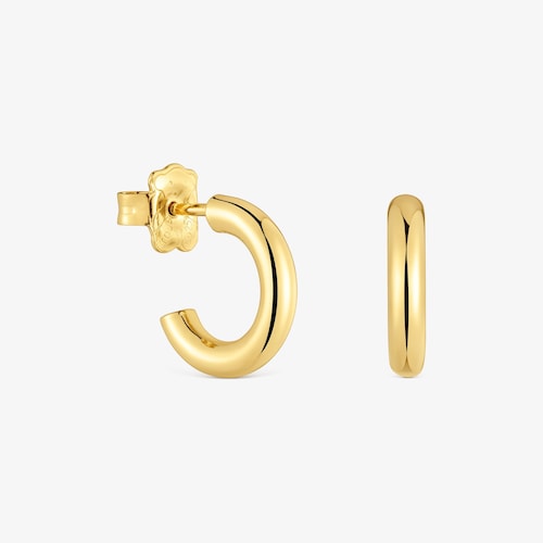 Pendientes aro cortos con ba&ntilde;o de oro 18 kt sobre plata 14 mm Basicos