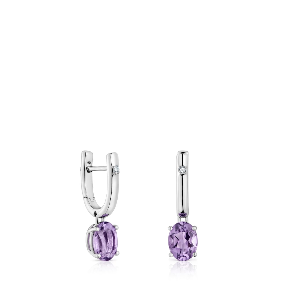Silver Hoop earrings with amethyst and diamonds TOUS Basic Colors