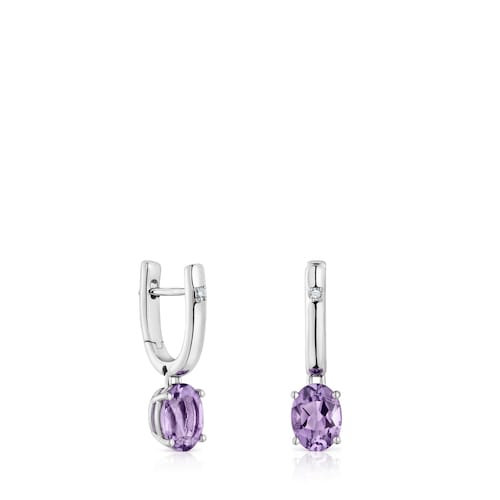 Silver Hoop earrings with amethyst and diamonds TOUS Basic Colors