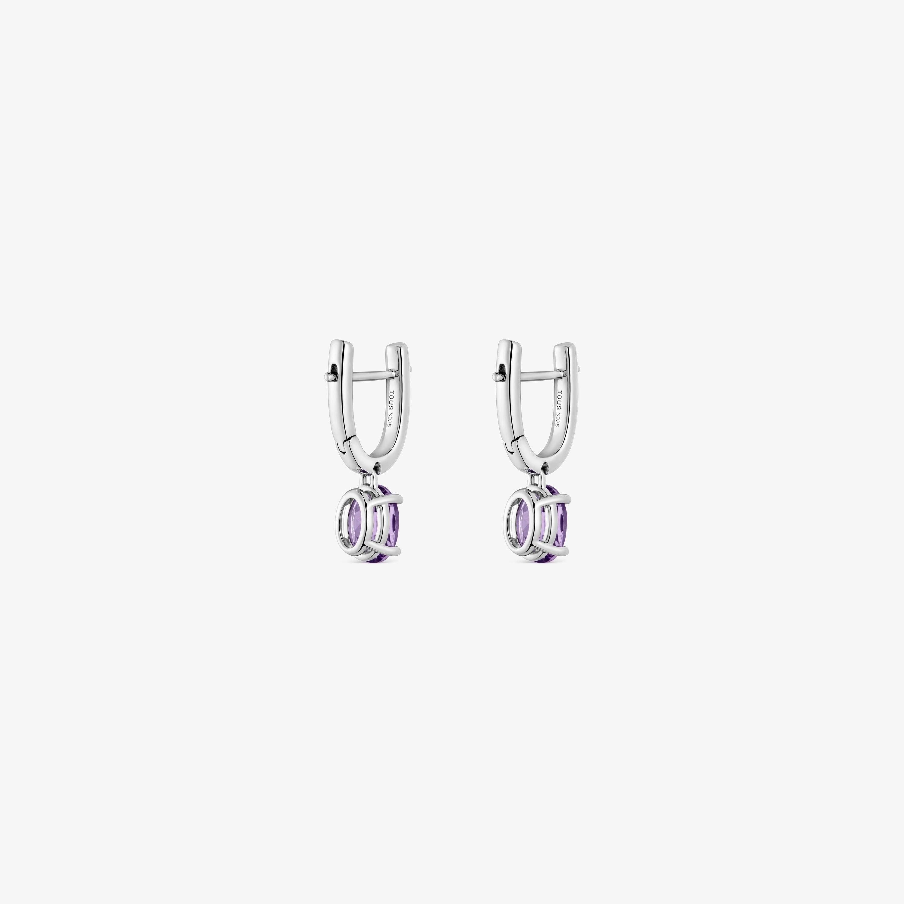 Silver Hoop earrings with amethyst and diamonds TOUS Basic Colors