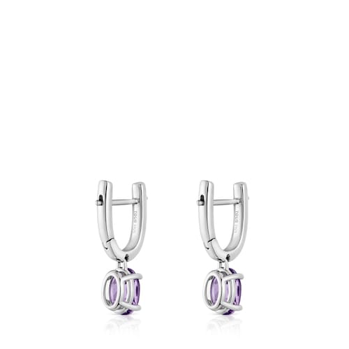 Silver Hoop earrings with amethyst and diamonds TOUS Basic Colors