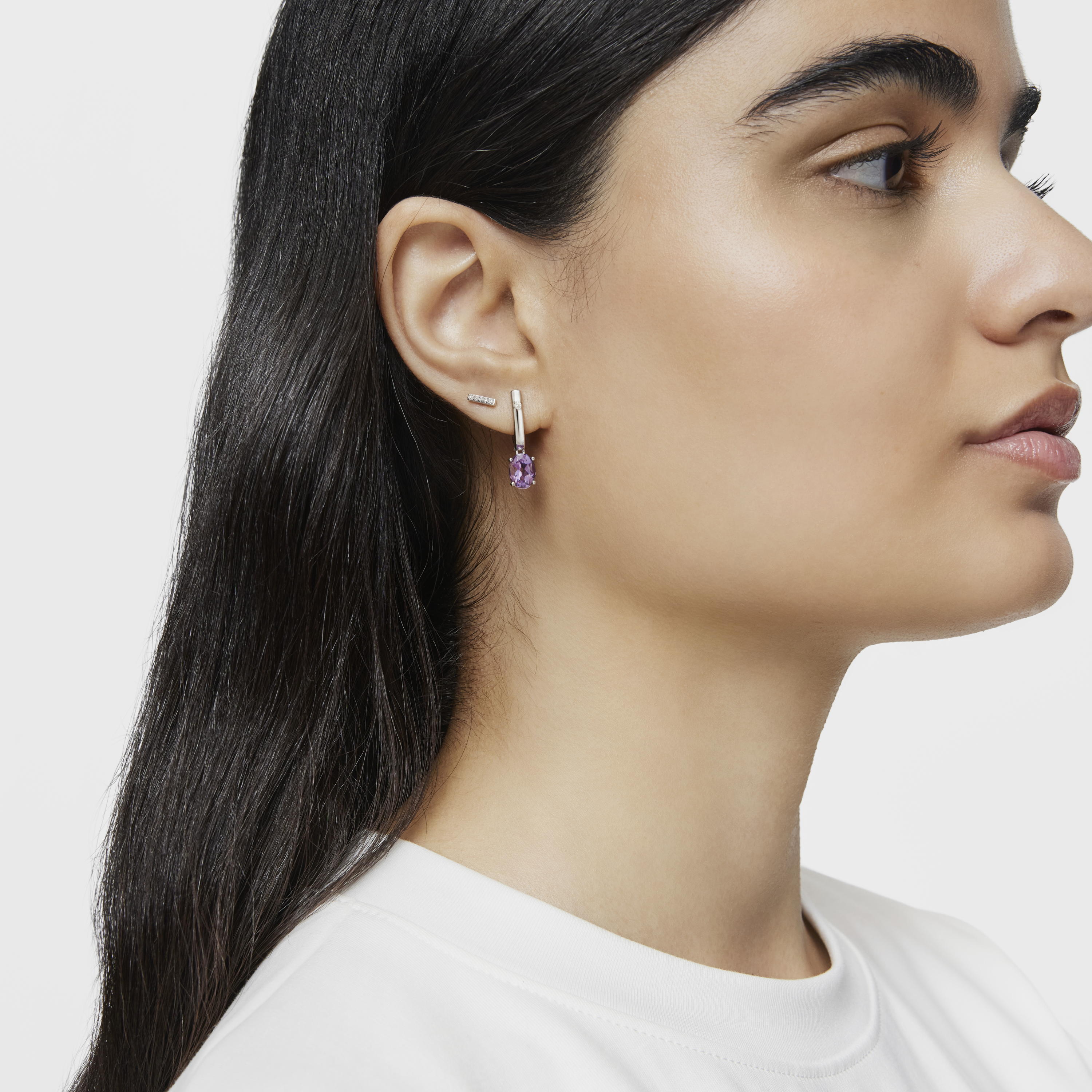 Silver Hoop earrings with amethyst and diamonds TOUS Basic Colors