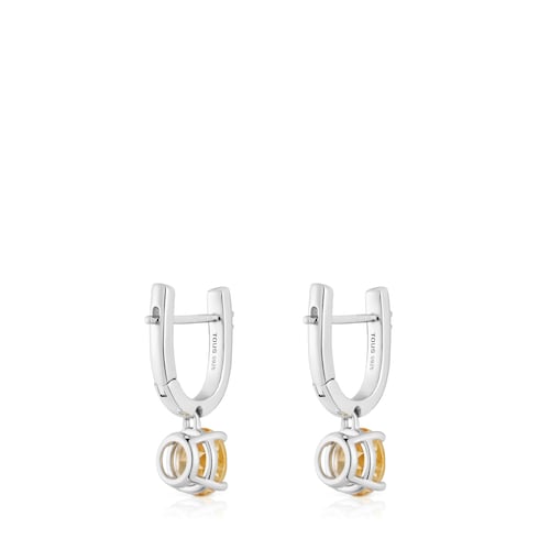Pendientes aro de plata, citrino y diamantes Basic Colors
