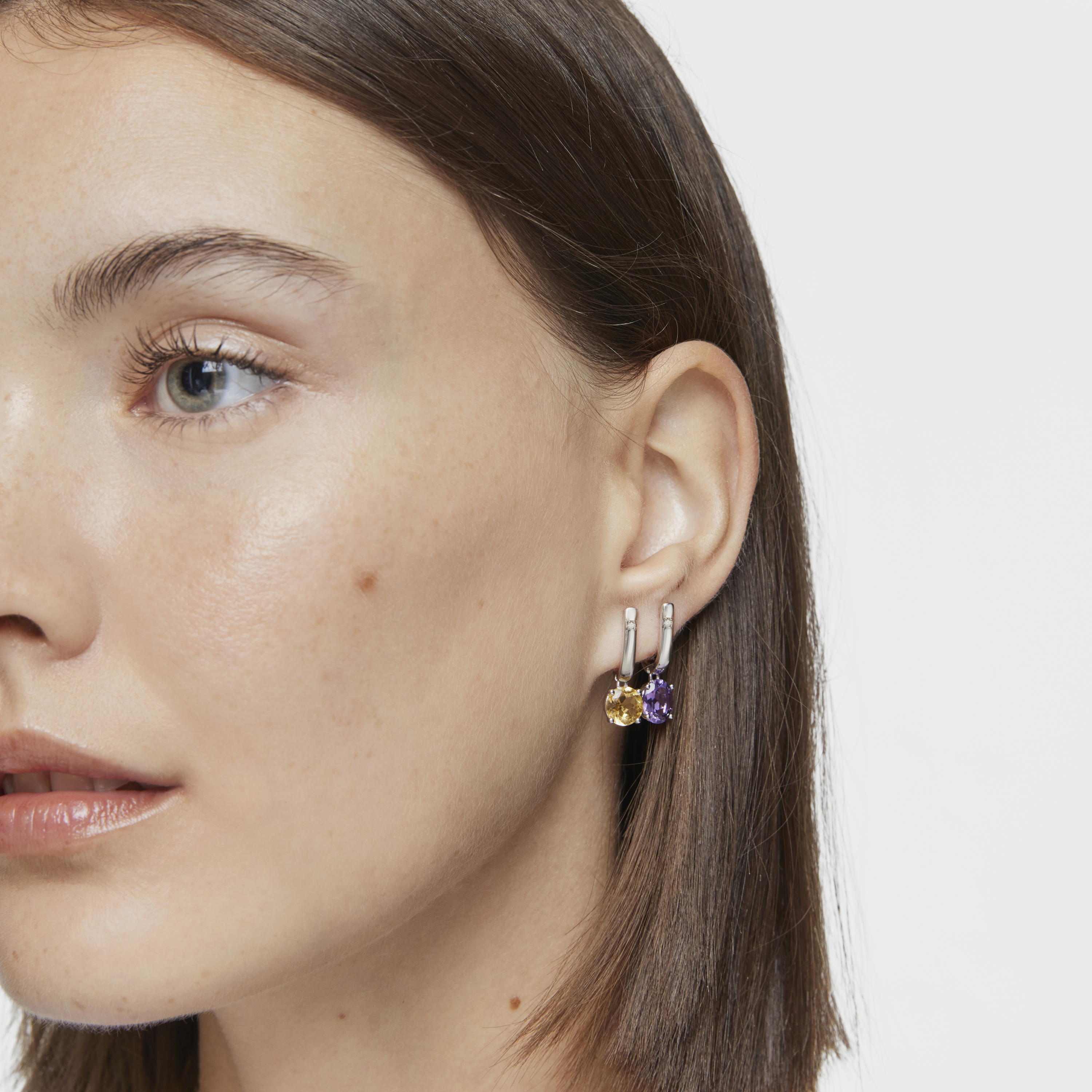 Silver Hoop earrings with citrine and diamonds TOUS Basic Colors