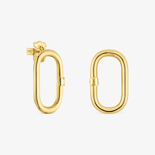 Aretes cortos con ba&ntilde;o de oro 18 kt sobre plata Hold Oval