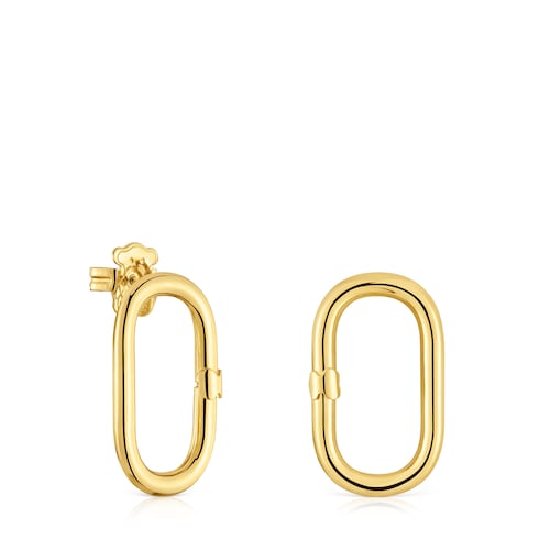 Pendientes cortos con baño de oro 18 kt sobre plata Hold Oval