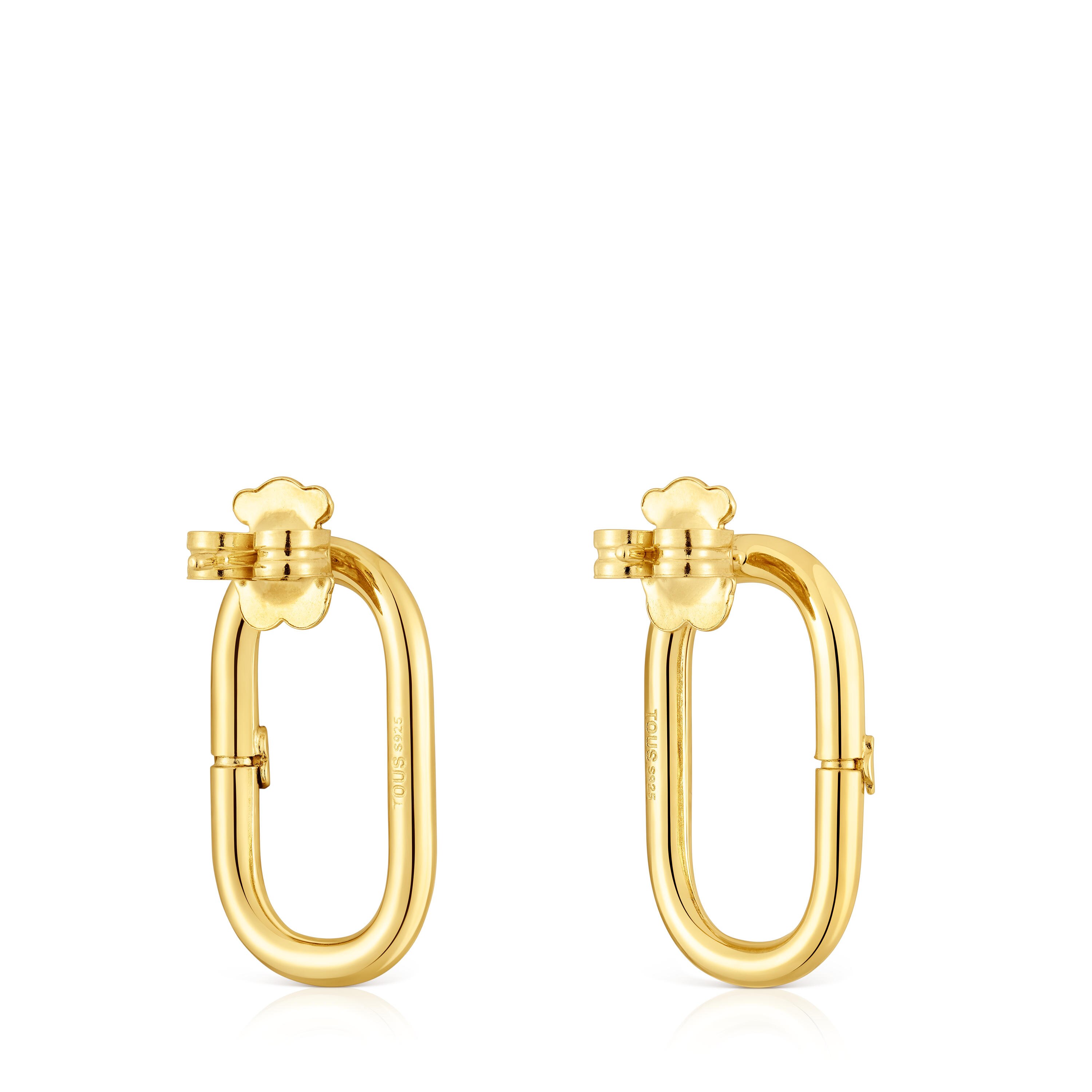 Pendientes cortos con baño de oro 18 kt sobre plata Hold Oval