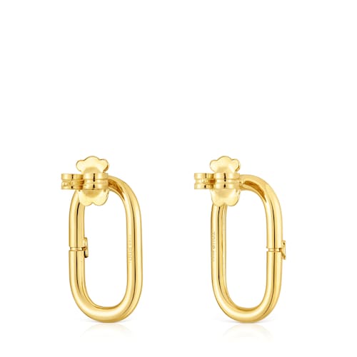 Pendientes cortos con baño de oro 18 kt sobre plata Hold Oval