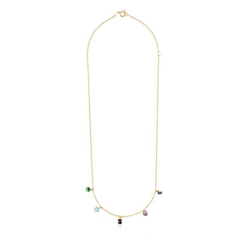 Collana con placcatura in oro 18 kt su argento e cinque motivi di gemme multicolor da 2-5 mm. Gloria 45 cm