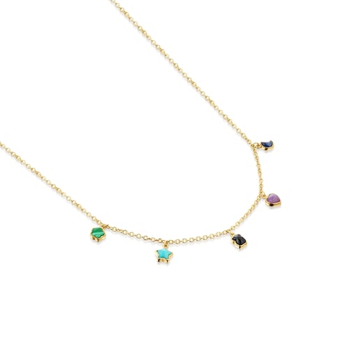 Collana con placcatura in oro 18 kt su argento e cinque motivi di gemme multicolor da 2-5 mm. Gloria 45 cm