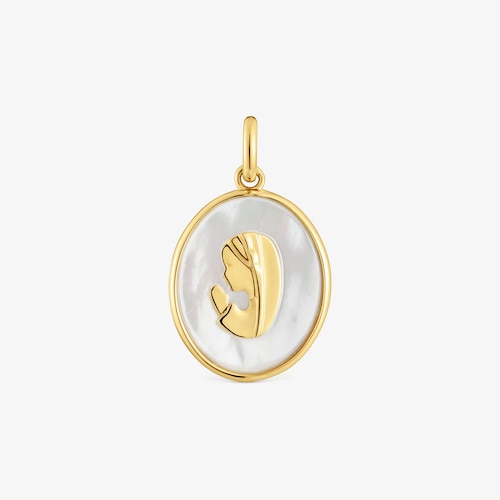 Pendente a medaglietta in oro e madreperla con madonnina Devoci&oacute;n