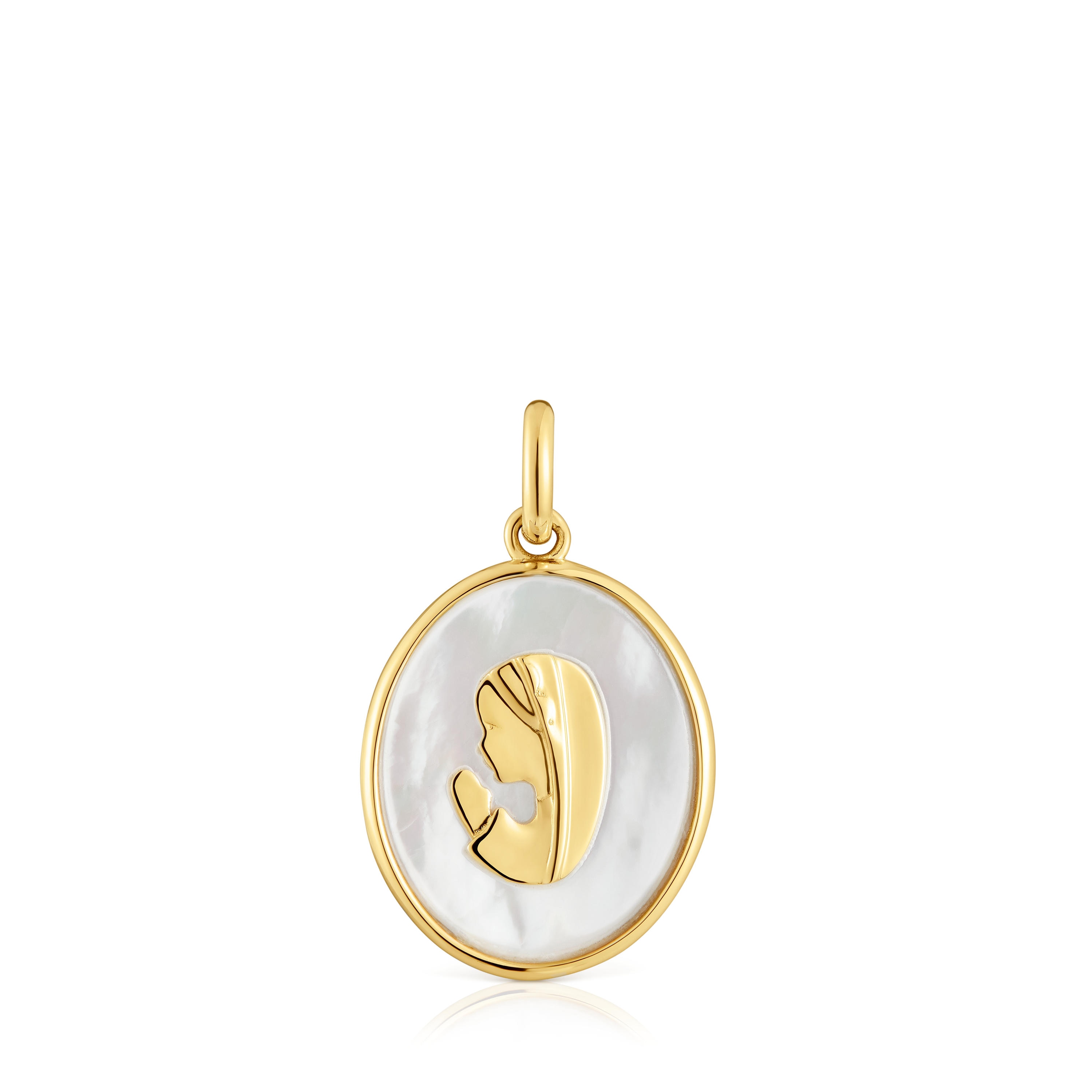 Gold and mother-of-pearl virgin Medallion pendant Devotion