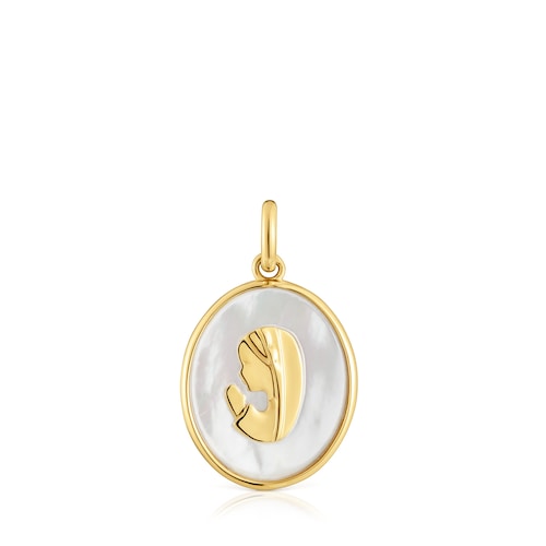 Gold and mother-of-pearl virgin Medallion pendant Devotion