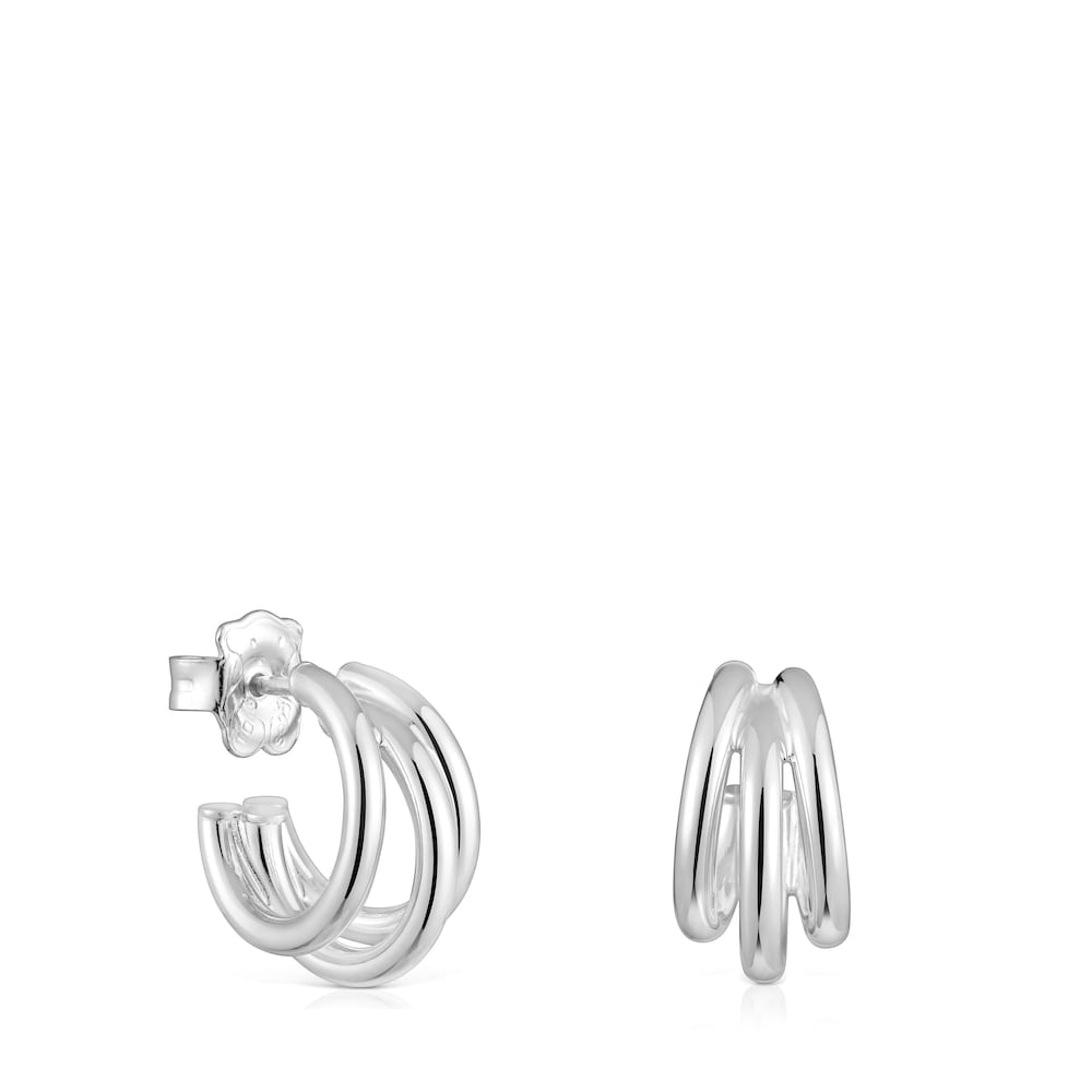Short silver triple-hoop Earrings Basics image number 0