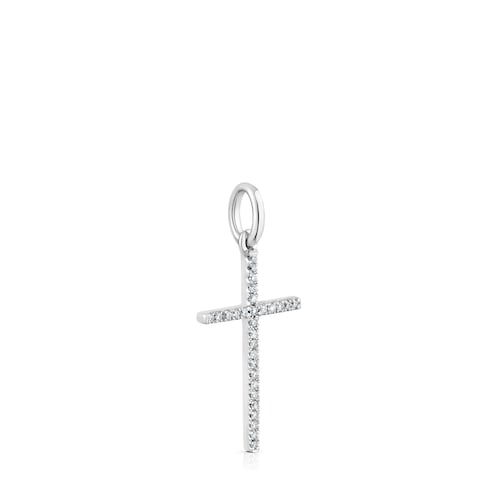 Colgante cruz de oro blanco y diamantes Basics