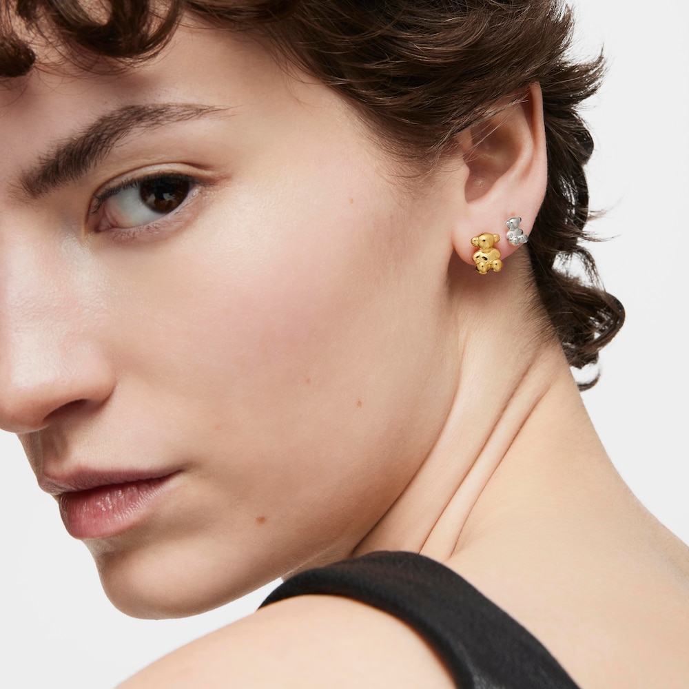 Kolczyki ze&nbsp;srebra pokrytego 18-karatowym złotem z motywem misia 10&nbsp;mm Bold Bear