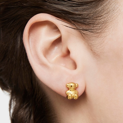 Bold Bear 10 mm bear Earrings with 18kt gold plating over silver