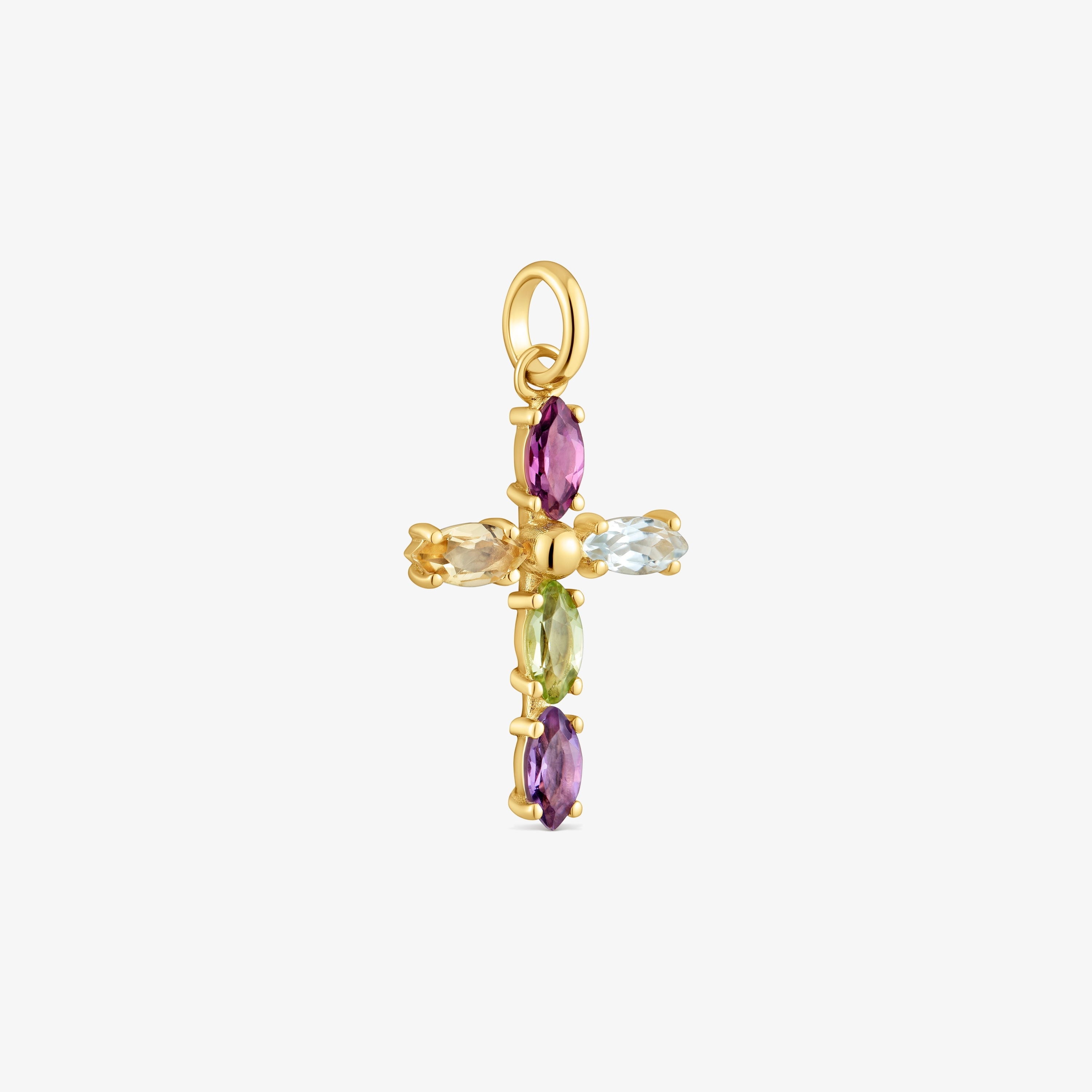 18K solid gold cross Pendant with gemstones Basics