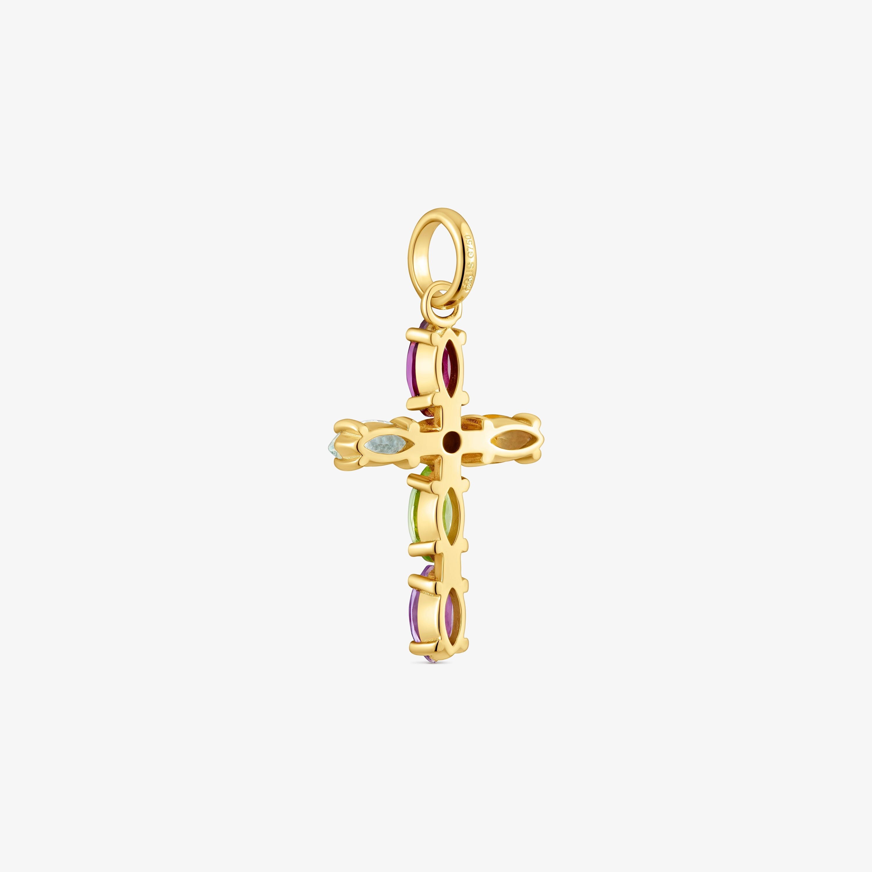 18K solid gold cross Pendant with gemstones Basics