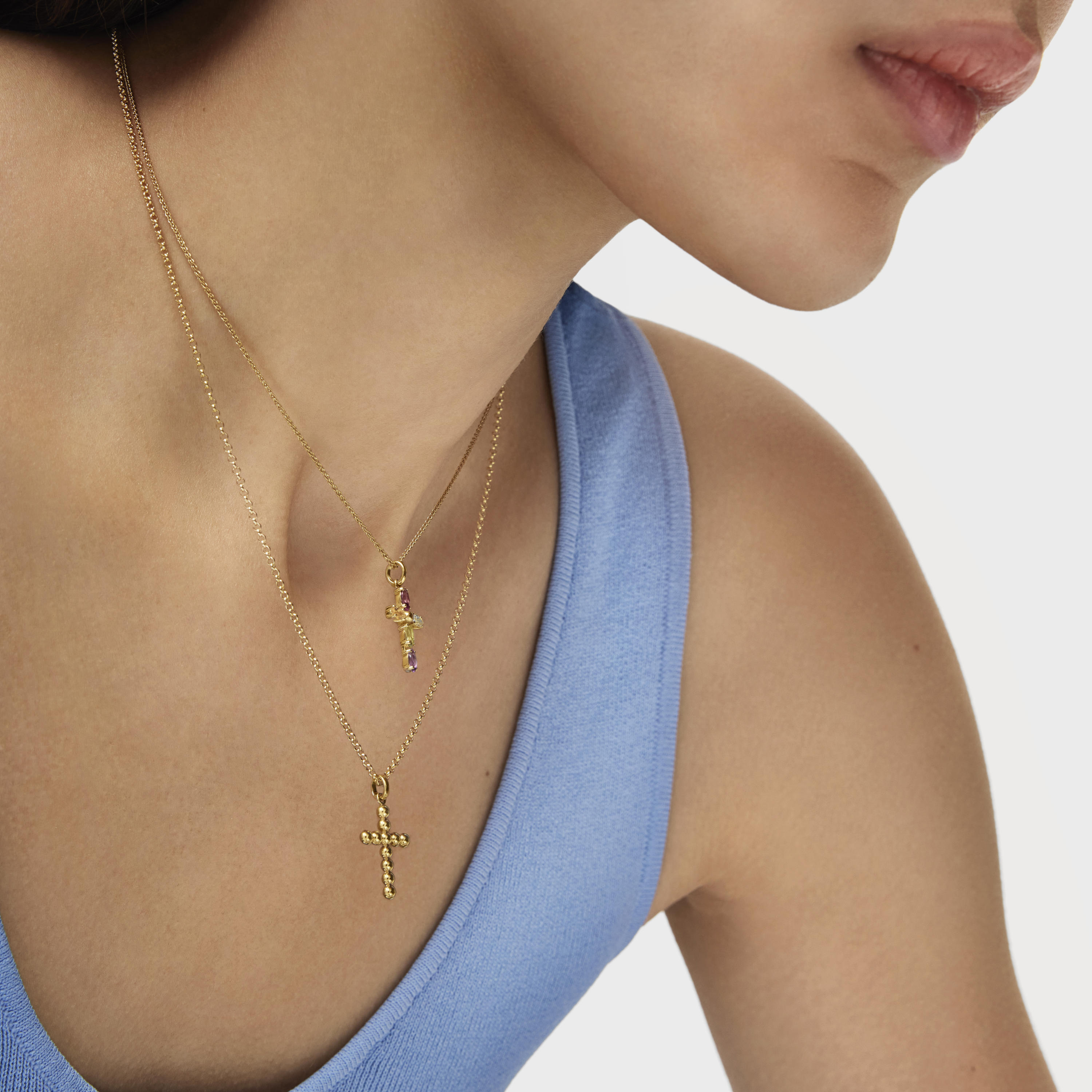 18K solid gold cross Pendant with gemstones Basics