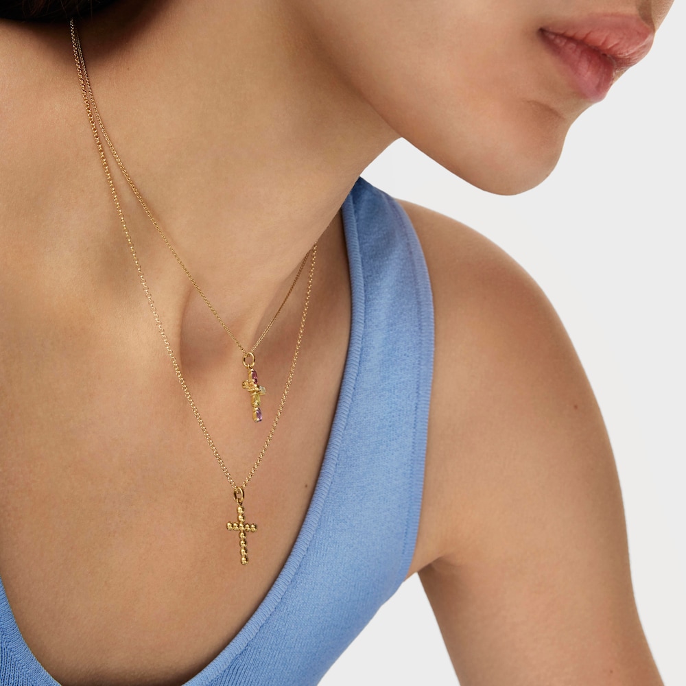 Gold cross Pendant with gemstones Basics