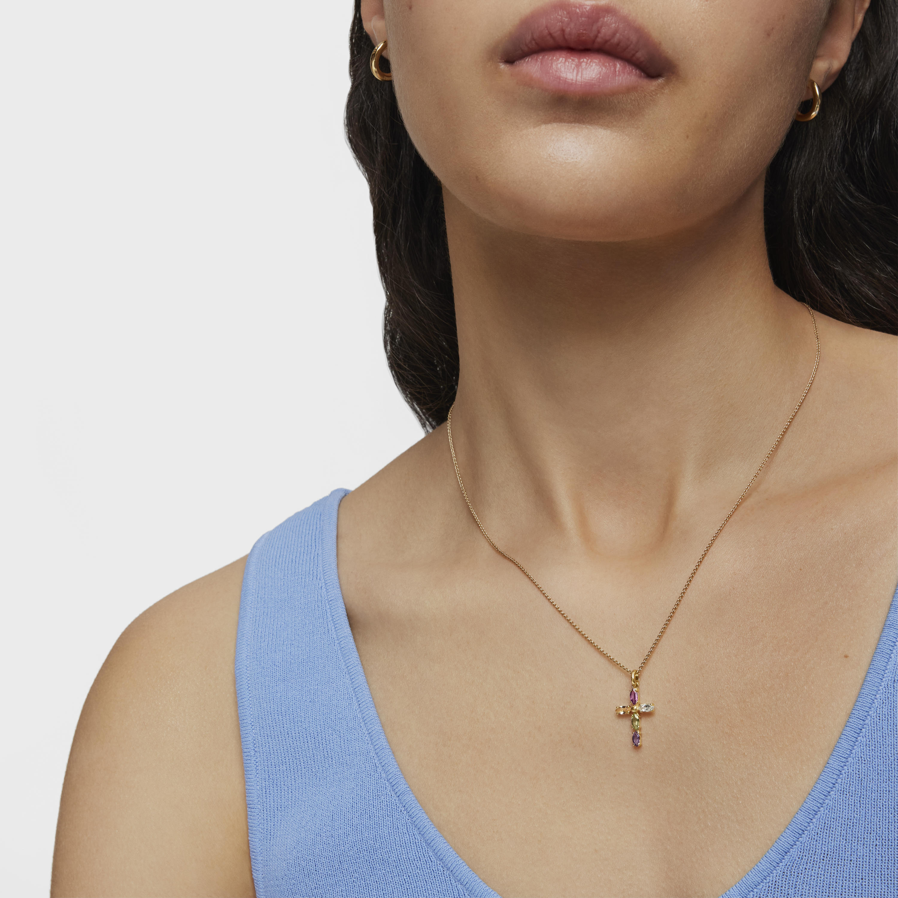 18K solid gold cross Pendant with gemstones Basics