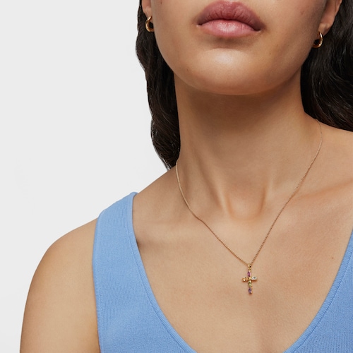 Gold cross Pendant with gemstones Basics