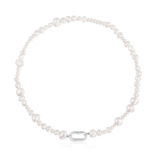 Choker with cultured pearls and silver ring Hold Oval