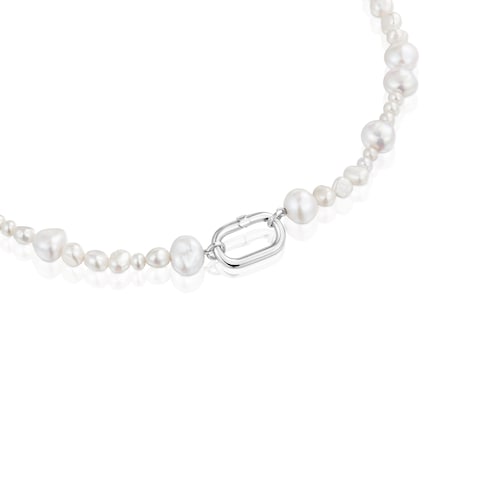 Choker with cultured pearls and silver ring Hold Oval