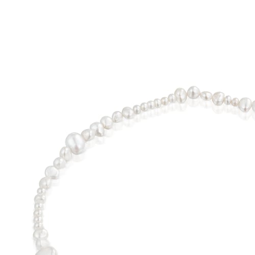 Choker with cultured pearls and silver ring Hold Oval