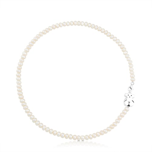 Collar con perlas cultivadas y oso de plata Sweet Dolls
