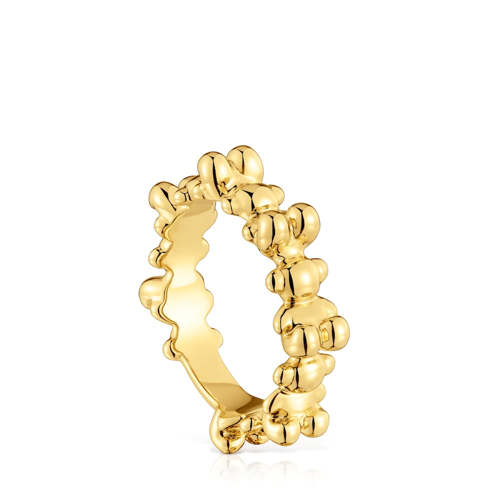 Anillo mediano con baño de oro 18 kt sobre plata y motivos oso Bold Bear image number 0