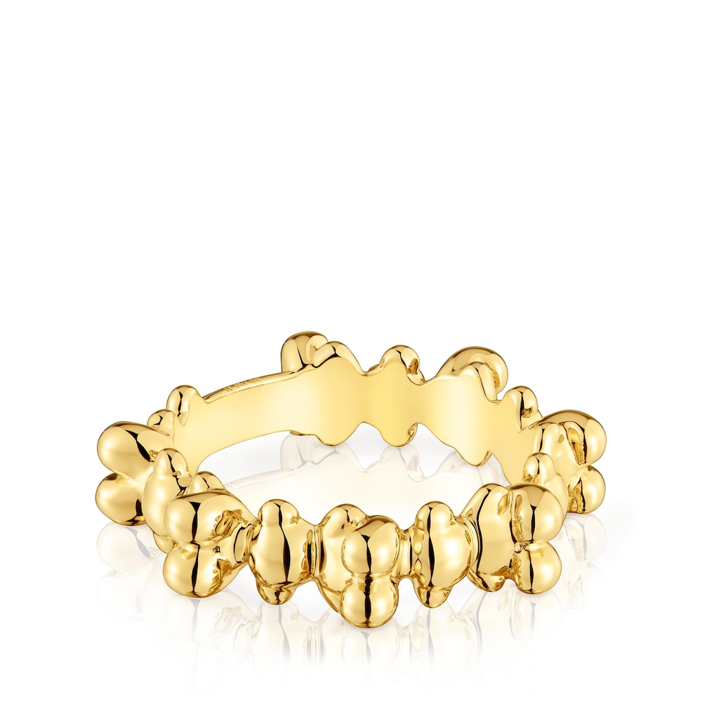 Anillo mediano con baño de oro 18 kt sobre plata y motivos oso Bold Bear image number 1