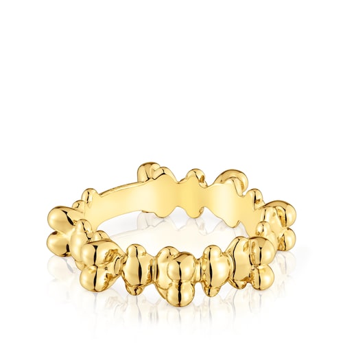 Bold Bear medium Ring with 18kt gold plating over silver and bear motifs