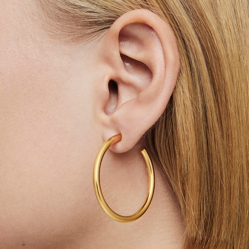 Pendientes de aro largos con baño de oro 18 kt sobre plata 38 mm Basics