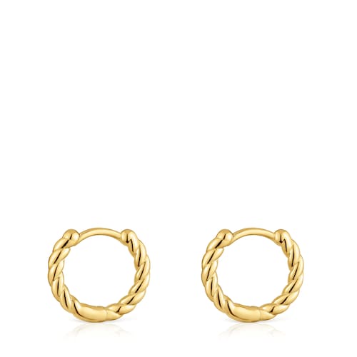 Pendientes cortos de aro trenzado con baño de oro 18 kt sobre plata 10 mm Basics