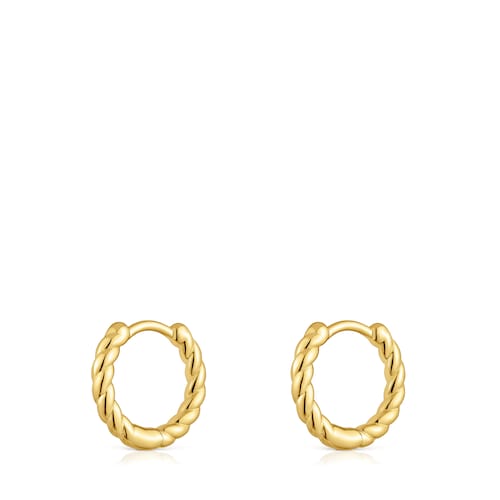 Pendientes cortos de aro trenzado con baño de oro 18 kt sobre plata 10 mm Basics