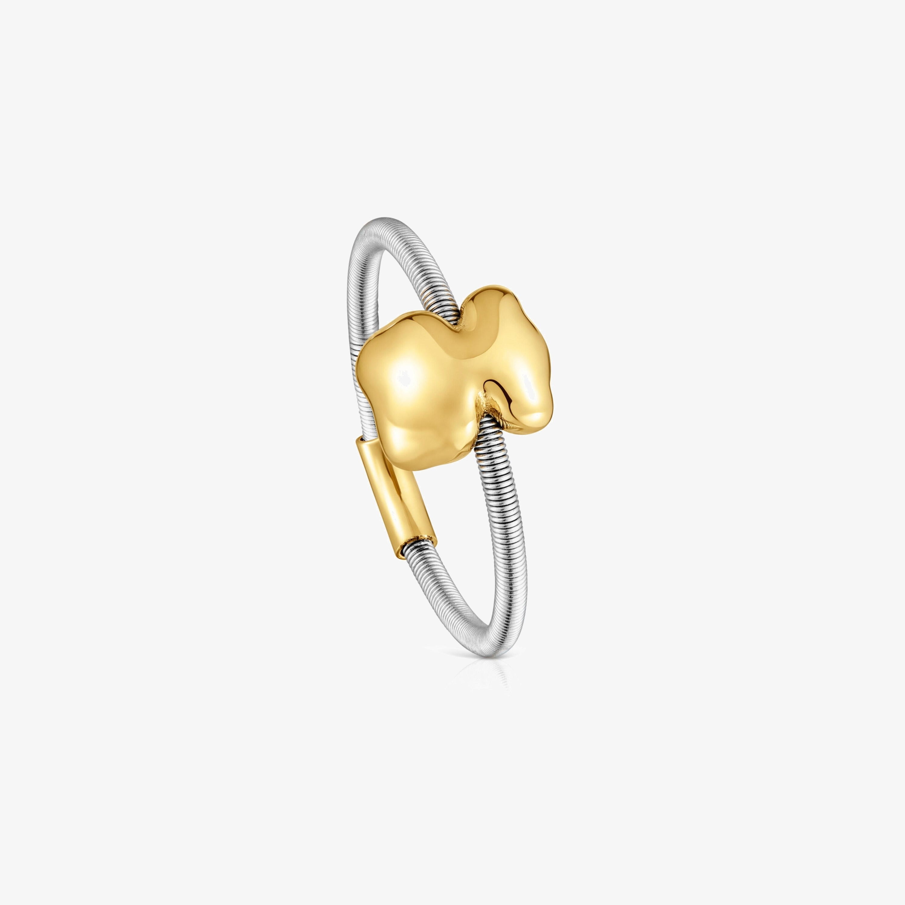 Mesh Tube small 18K solid gold and steel bear Ring