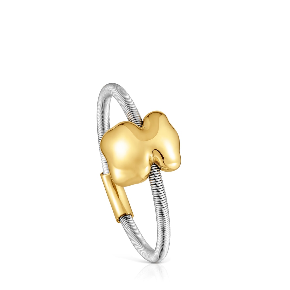 Tous - Anillo Oso Pequeño De Oro Y Acero Mesh Tube Talla 14