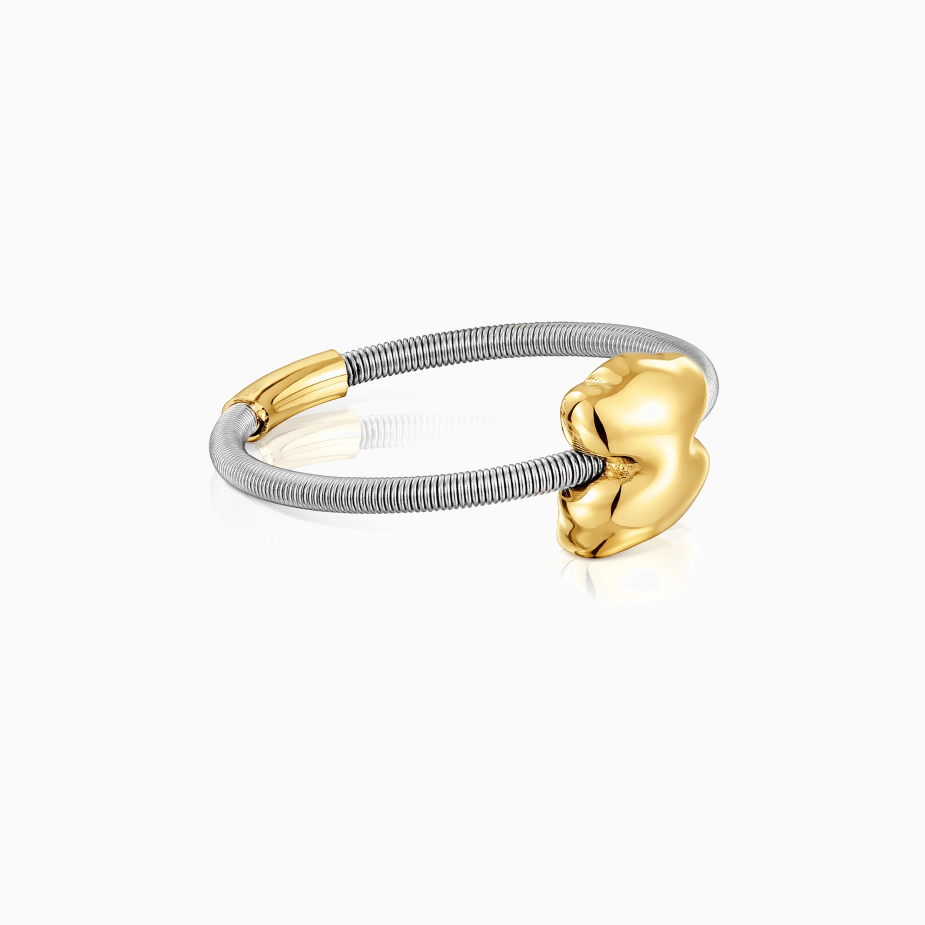 Mesh Tube small 18K solid gold and steel bear Ring