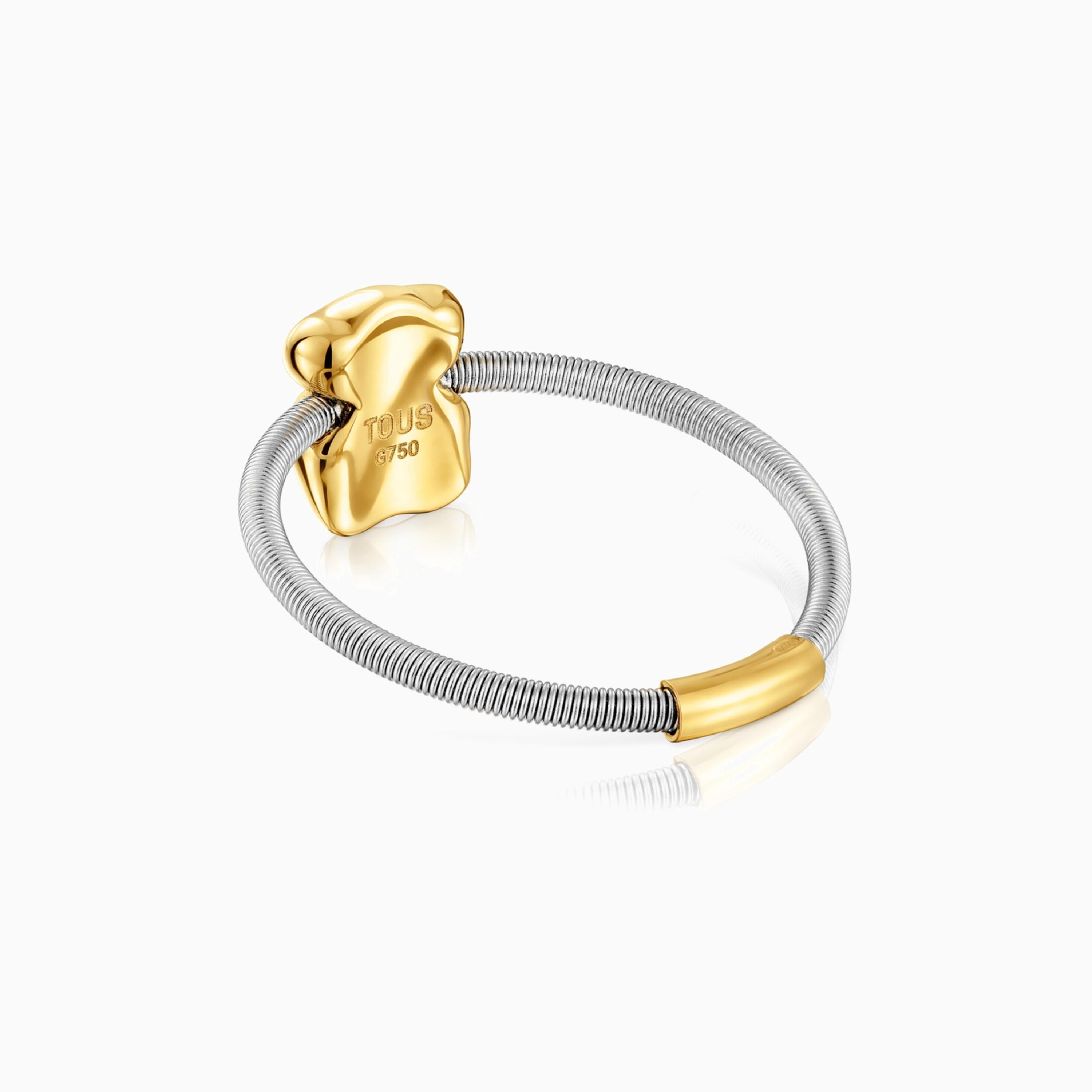 Mesh Tube small 18K solid gold and steel bear Ring